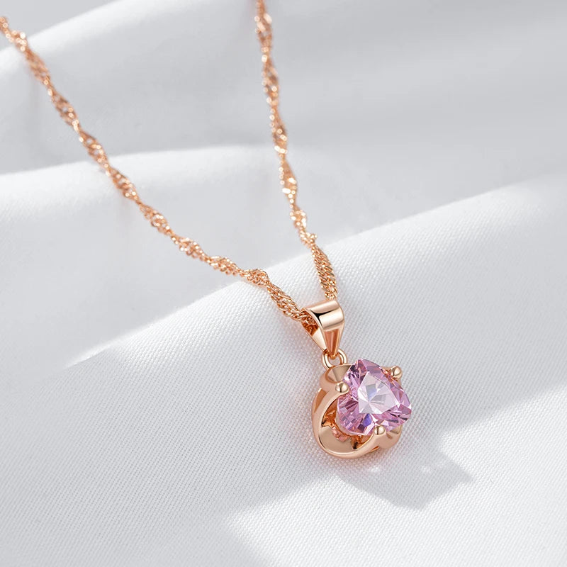 Women's 585 Rose Gold Pink Natural Zircon Necklace