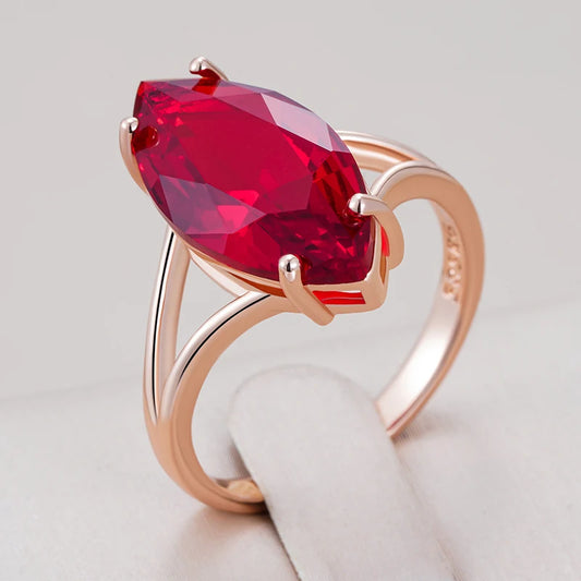 Shiny Rhombus Red Zircon Wedding Ring - Rose Gold