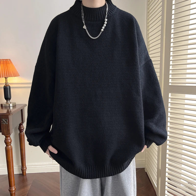 Men's Oversized Mock Neck Knit Pullover Sweater