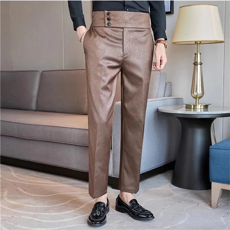 Men's Spring Autumn High Waist Smart Straight Trousers