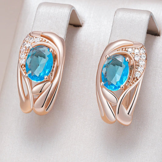 Rose Gold Drop Earrings - Dazzling Blue Zircon Bridal Wedding Jewelry