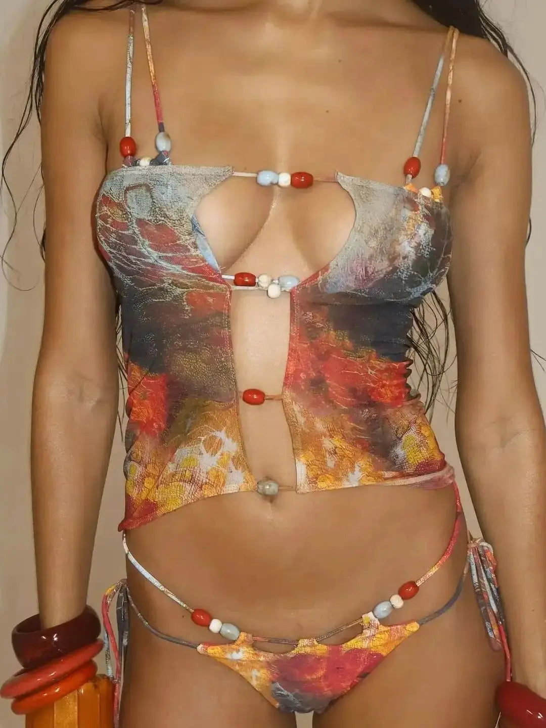 Women's 3-Piece Halter Bikini Set with Mini Skirt Cover Up