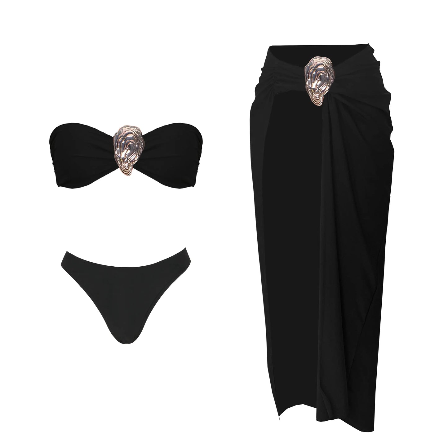 High Waist Bandage Bikini Set with Skirt - Push Up Swimwear