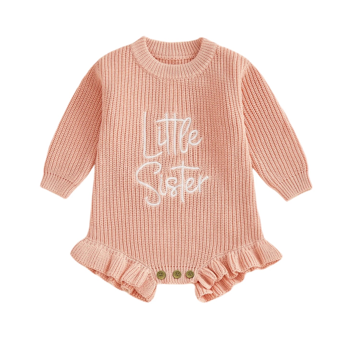 Letter Embroidery Long Sleeve Sweater Romper (0-12M)
