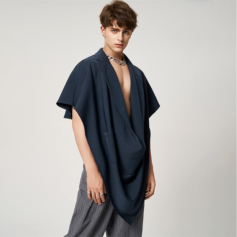 Men's Lapel Sleeveless Irregular Loose Cloak S-5XL