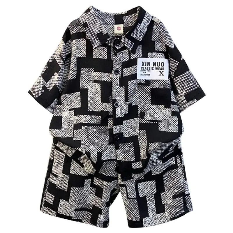 Children's Boys Shirt Short-sleeved Two-piece Set