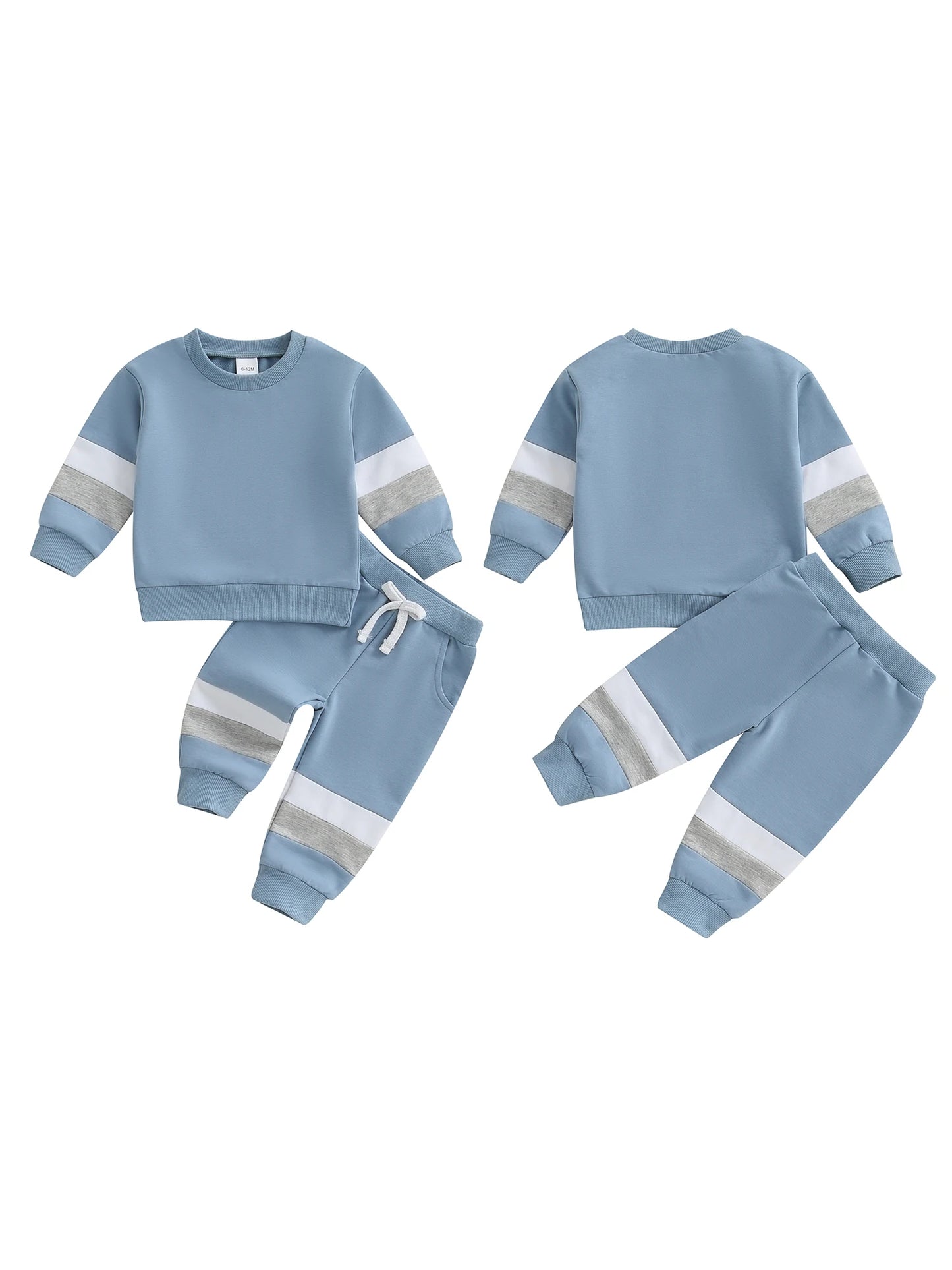 0-3Y Infant Baby Boys Casual Clothes Set Patchwork Long Sleeve Pullover Sweatshirt with Elastic Waist Pants