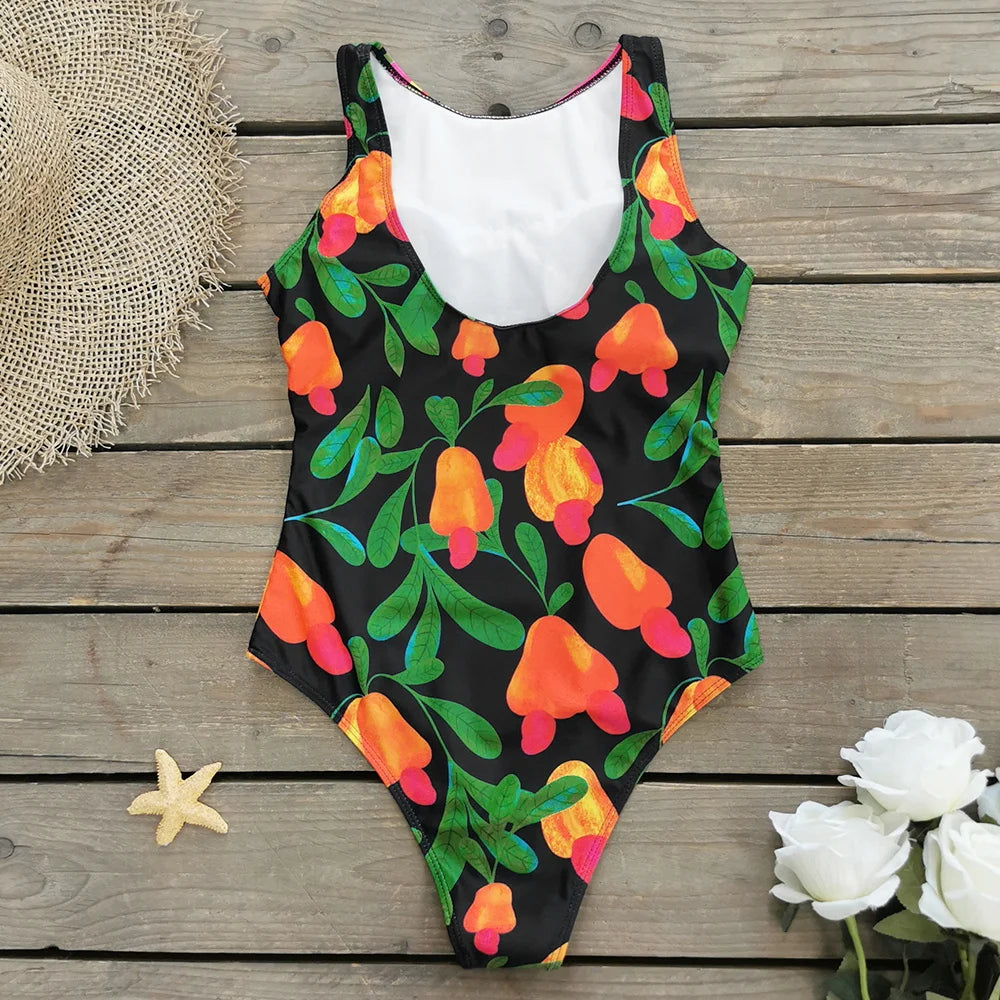 Women's Print One Piece Swimsuit Vintage Retro Backless Monokini