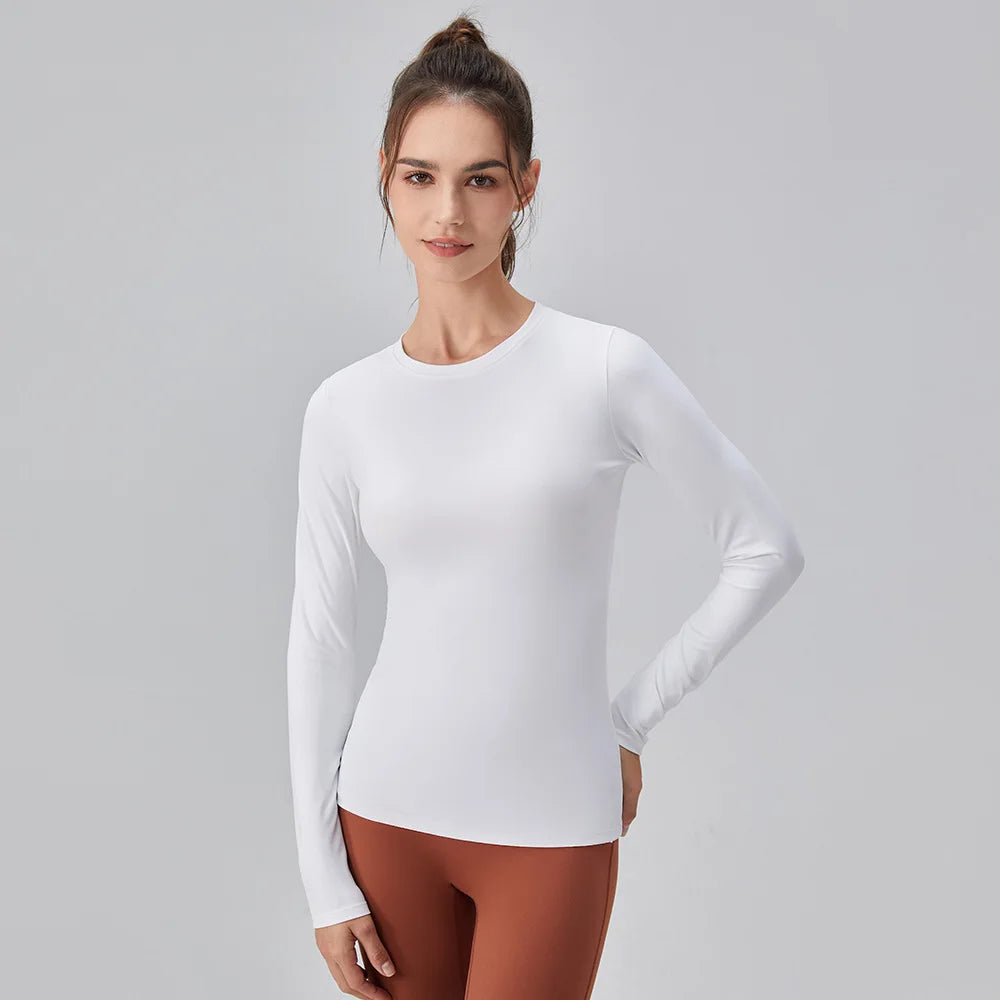 Women's Long Sleeve Yoga Shirt Solid Color Slim Fit Gym Running Top Breathable Quick Dry Workout Shirt Female Sportswear Fitness Top