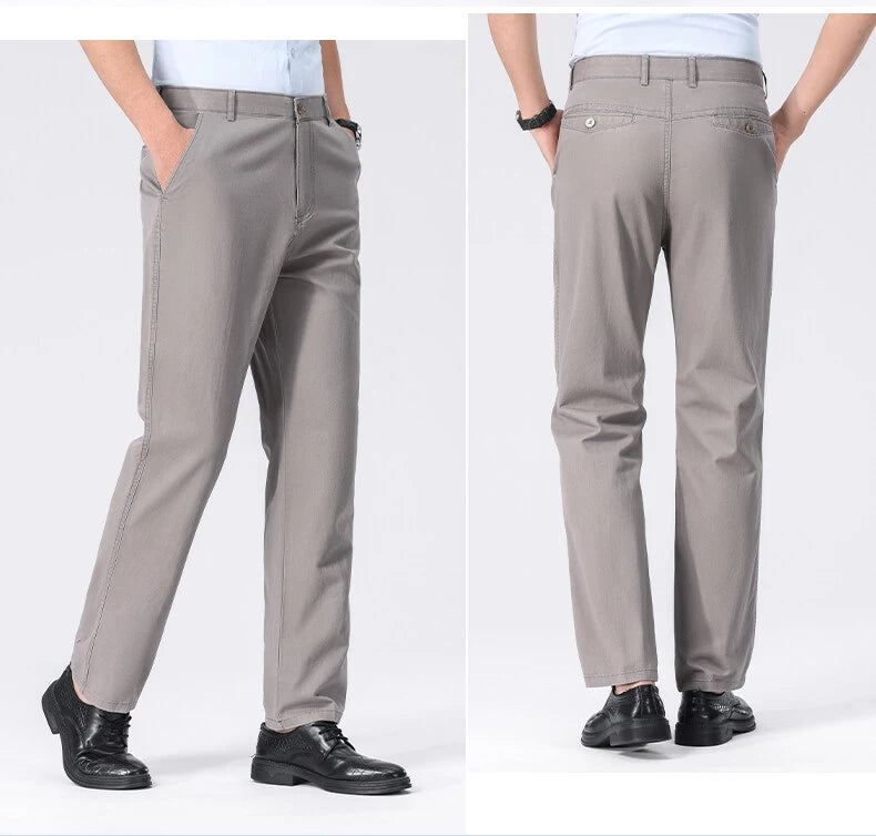 Men's Spring Summer Cotton Smart Casual Lightweight Zipper Fly Straight Breathable Trousers