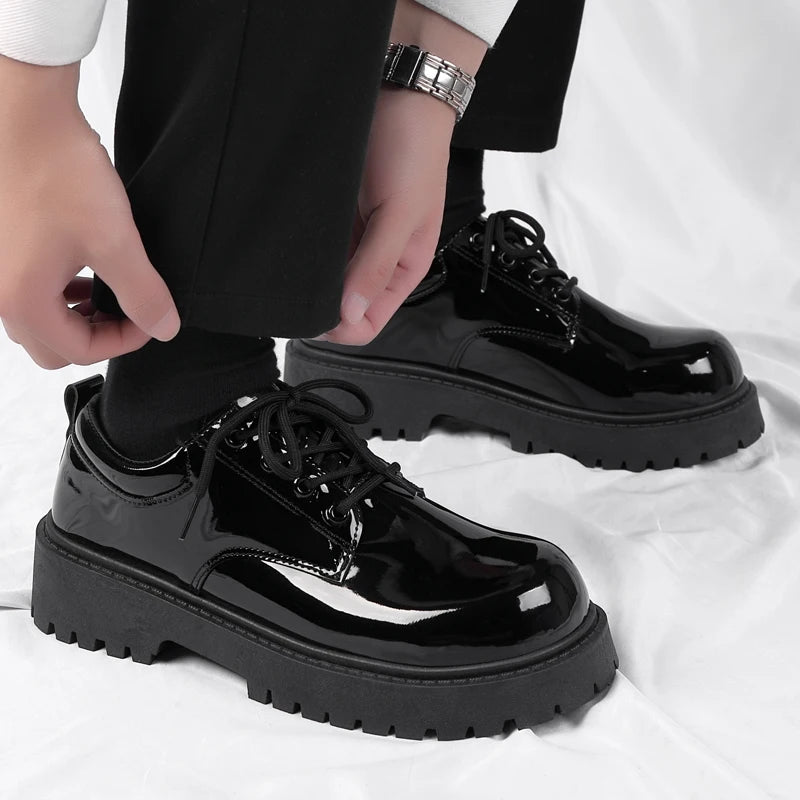 Men's Platform PU Leather  Lace-up Sneakers Thick Bottom British Shoes