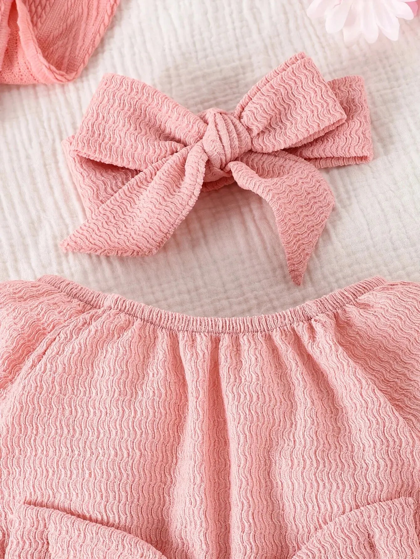 Baby's Bow Pink Long Sleeve Onesie Two-piece Set