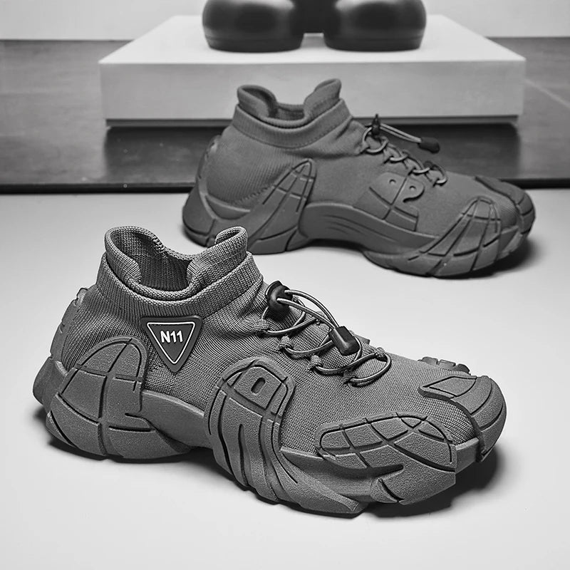 Men's Sports  Mesh Running Sneakers Slip On Comfortable High Top Lace Up Sneakers