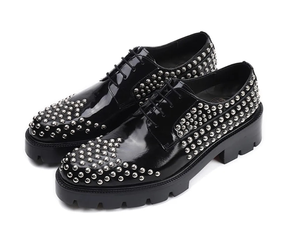 Men's Genuine Leather Lace up Metal Rivet Handmade Shoes