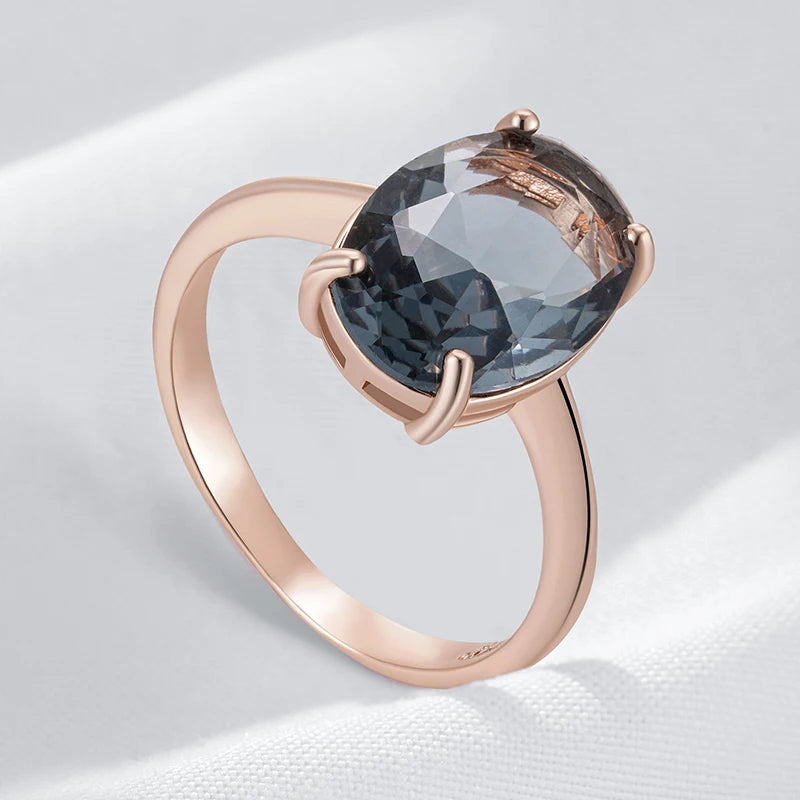 Elegant Oval Grey Crystal Wedding Ring - Rose Gold