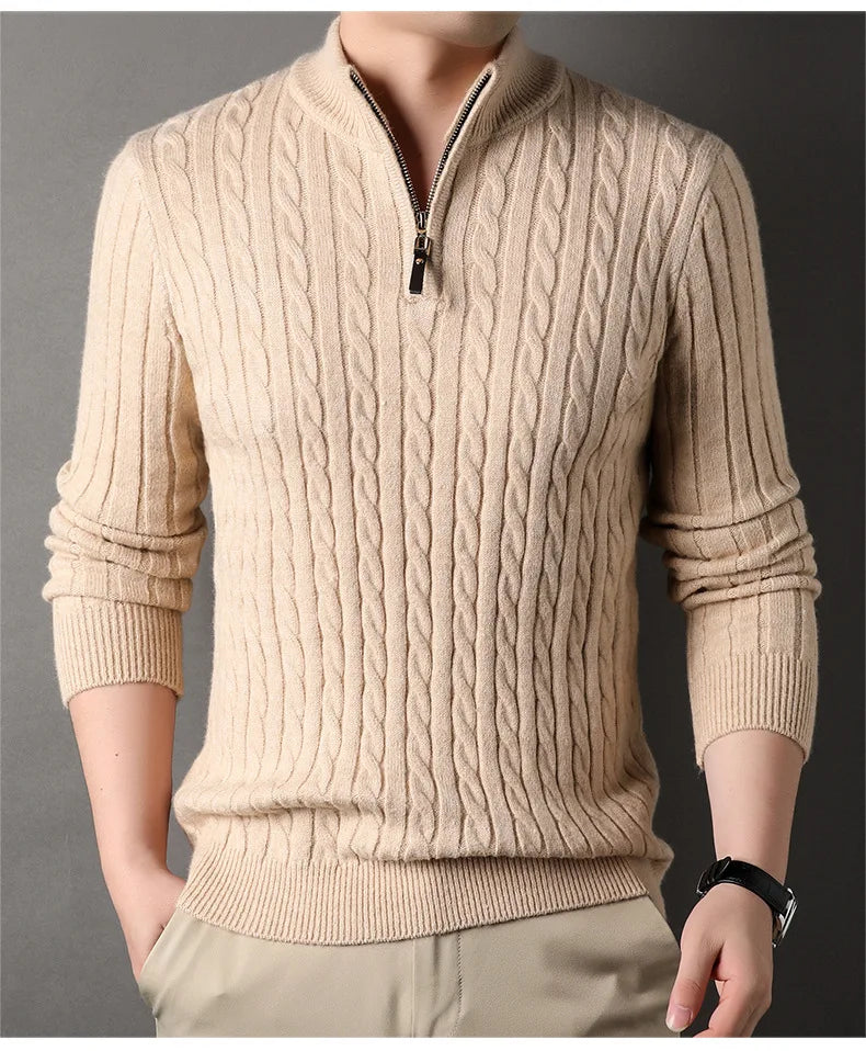 Men's Thick Mock Neck Pullover Half Zipper Knitted Warm Sweater