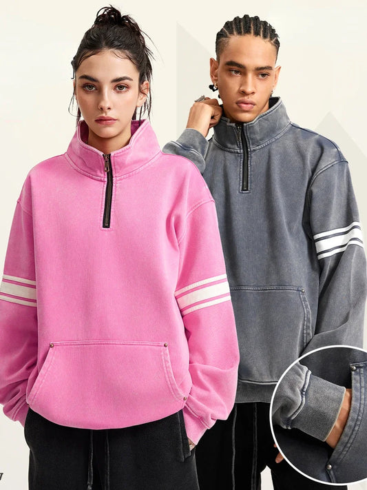 Unisex 445g/㎡Thicken Fleece Half Zip Lapel Sweatshirt