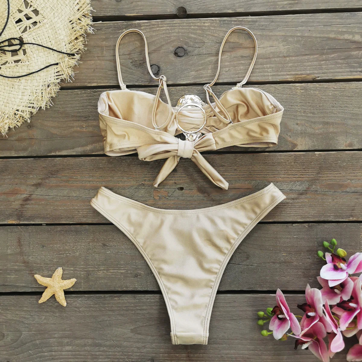 High Waist Bandage Bikini Set with Skirt - Push Up Swimwear