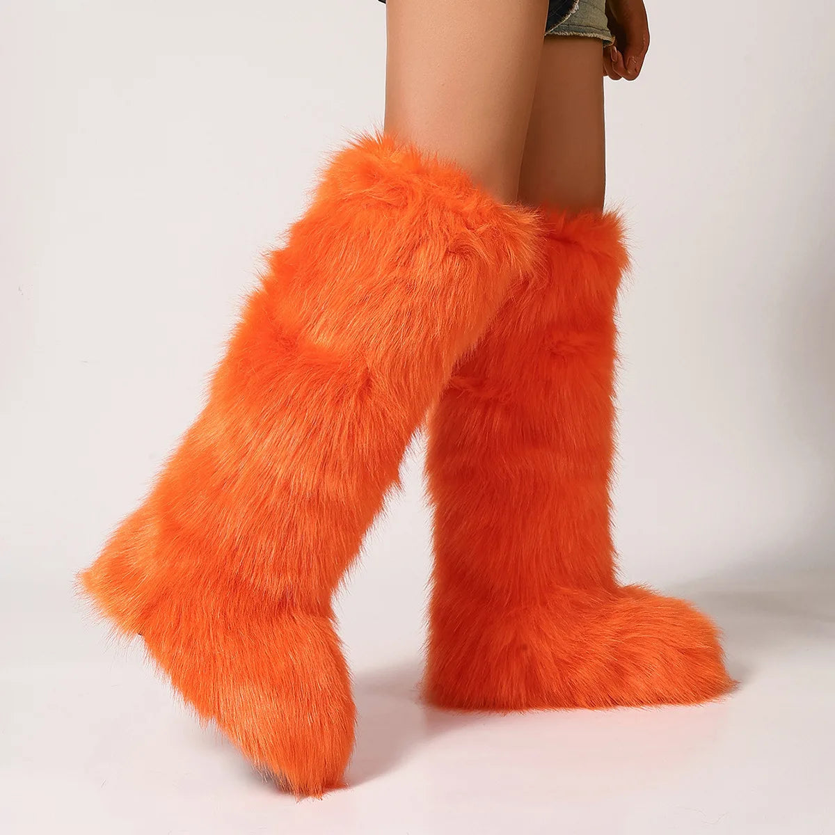 Women's Winter Thigh High Fluffy Plush Knee High Fur Faux Boots