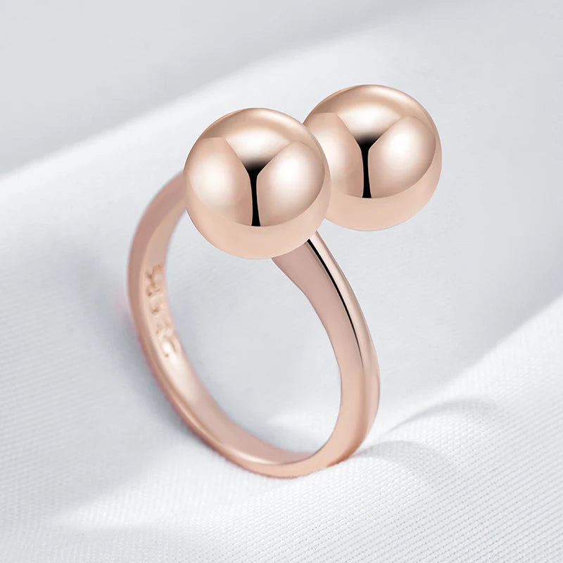 Unique Glossy Double Ball Ring - Rose Gold Retro