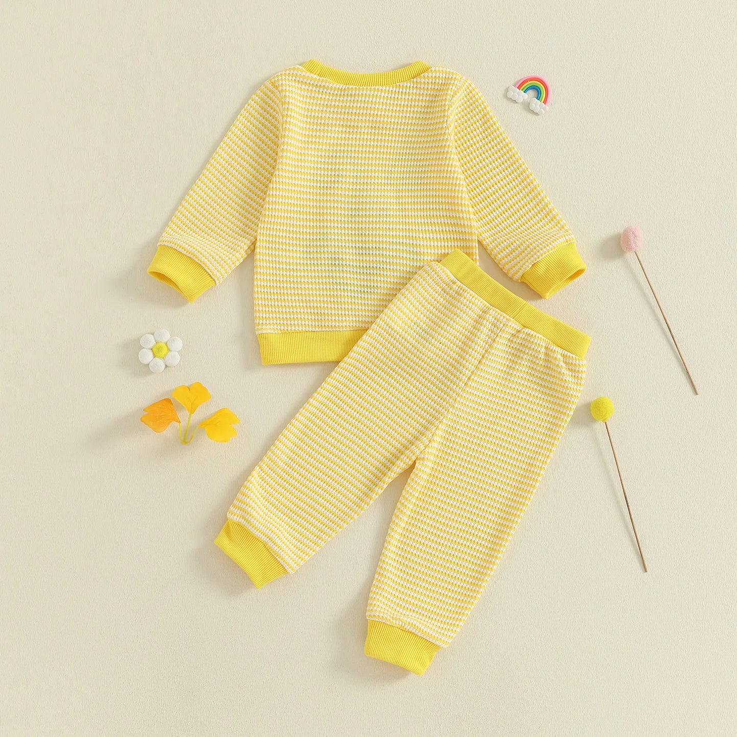 Toddler Autumn Winter Clothes Set - Striped Bee Embroidery Sweatshirt & Elastic Pants (0-3Y)