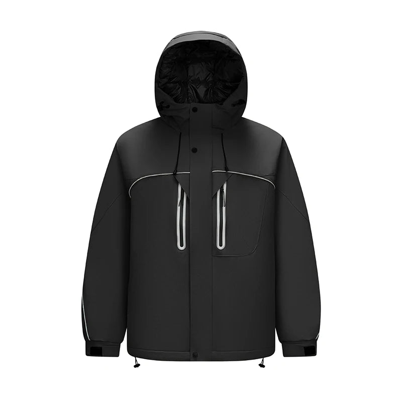 Down Jacket Men Textured Hooded Loose Fit Outdoor Style Coat Winter Sportswear