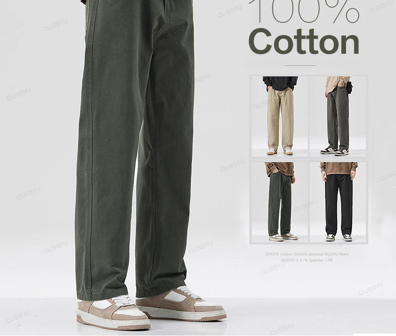 Men's 100% Cotton Wide Leg Casual Trousers | Elastic Waist Year-Round Pants M–XXXL