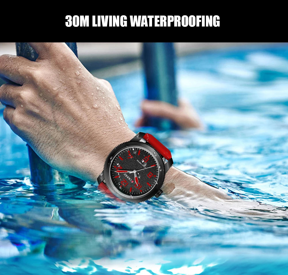 Fashion Quartz Watch - Big Numeral Dial Business Wristwatch with Silicone Strap for Men