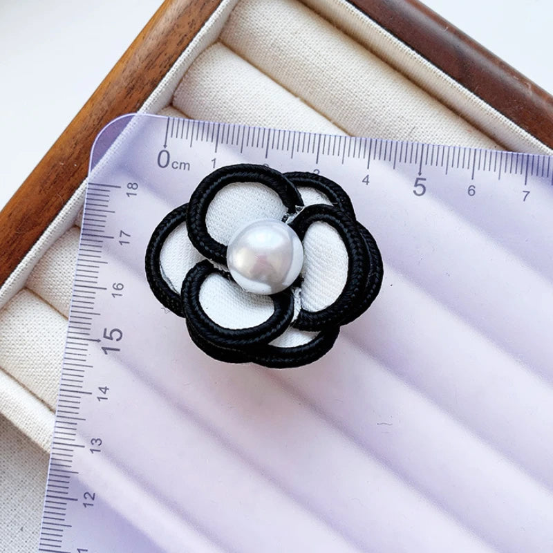 Handmade Fabric Camellia Flower Brooch - Pearl Wedding Corsage