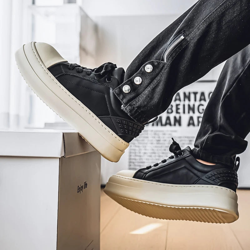 Men's Casual Leather Skateboard Vulcanized Tennis Sports Shoes Sneakers