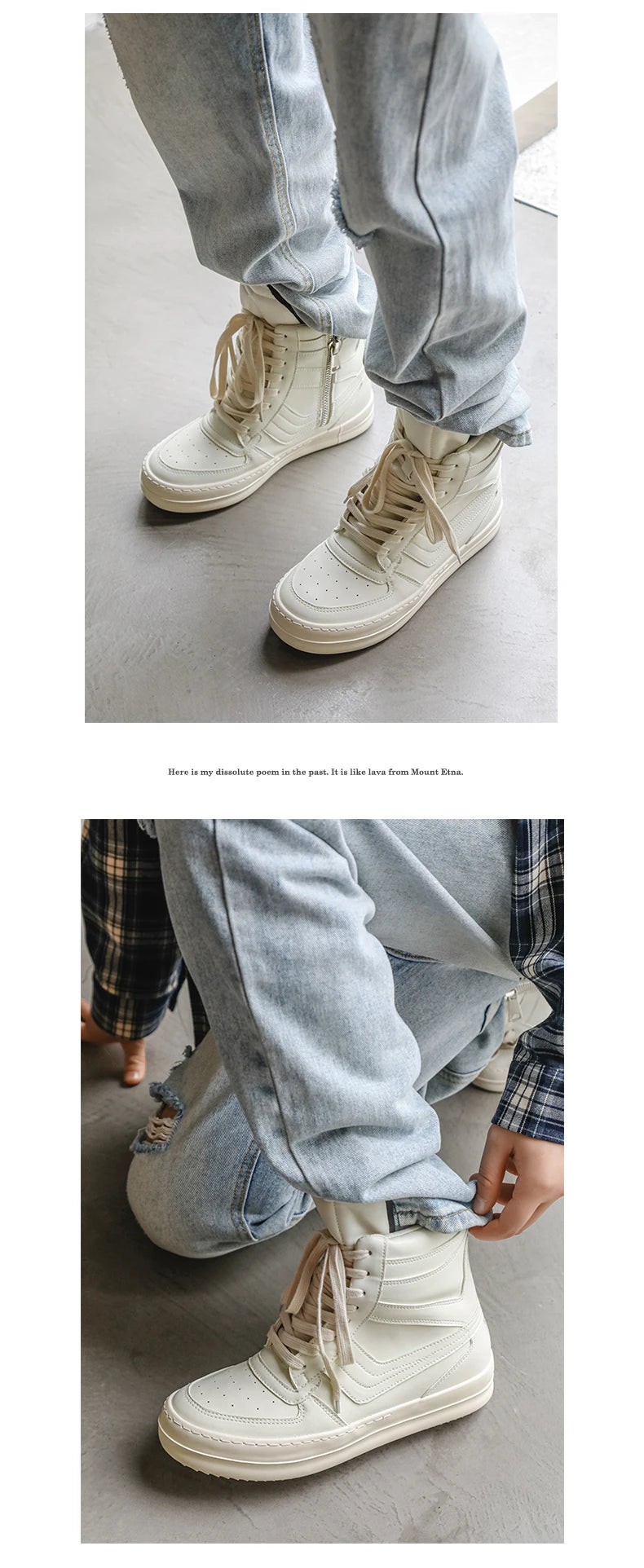 Men's High-Top Leather Sneakers - Lace-Up Ankle Boots