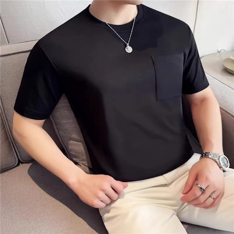 Men's Summer  Short Sleeve Cotton Round-Neck Smart Casual Pocket T shirt