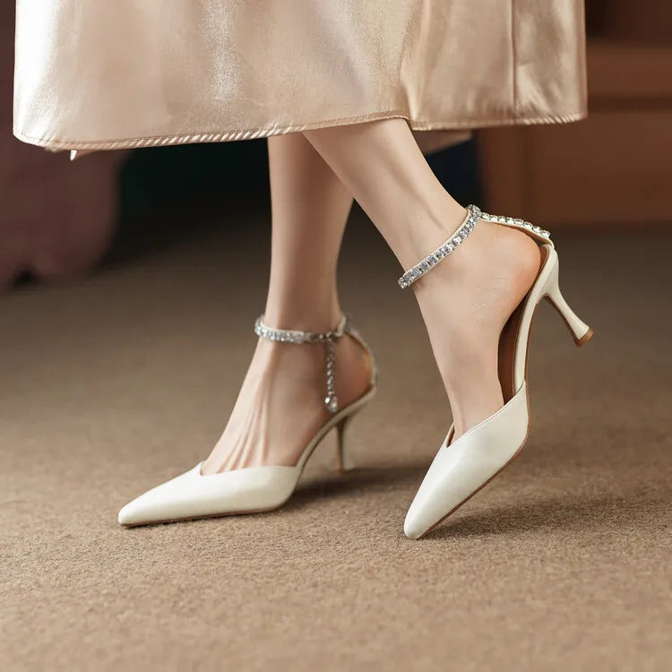 Women's Pointed Toe Rhinestone Wedding Sandals - Bowknot Pendant Pumps