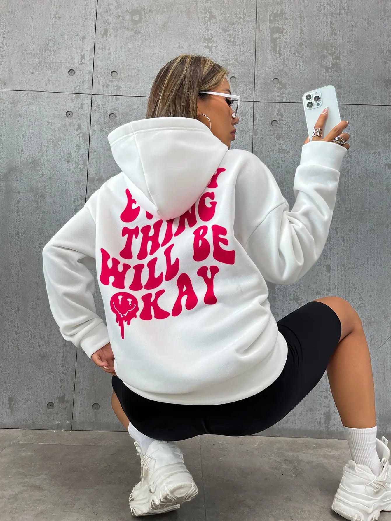 "Everything Will Be Okay " Print Pullover Hoodie