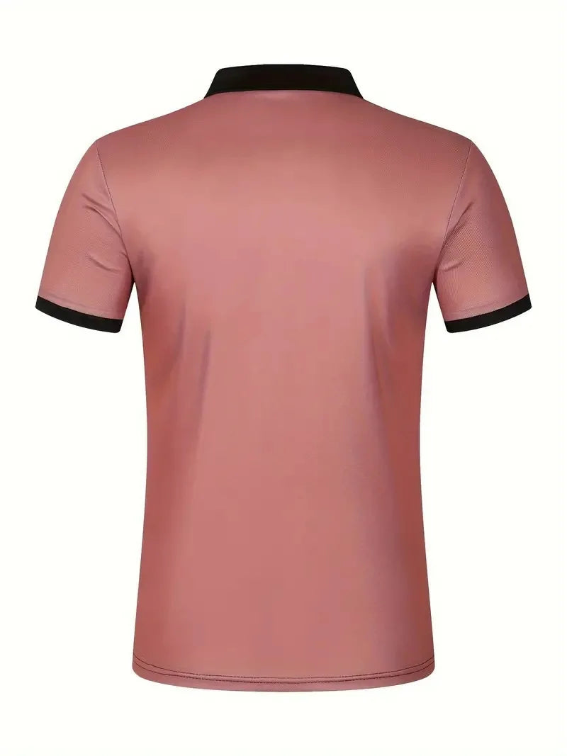 Men's Summer Polo Patchwork Short Sleeve Smart Casual Striped Turn Down Collar Shirt