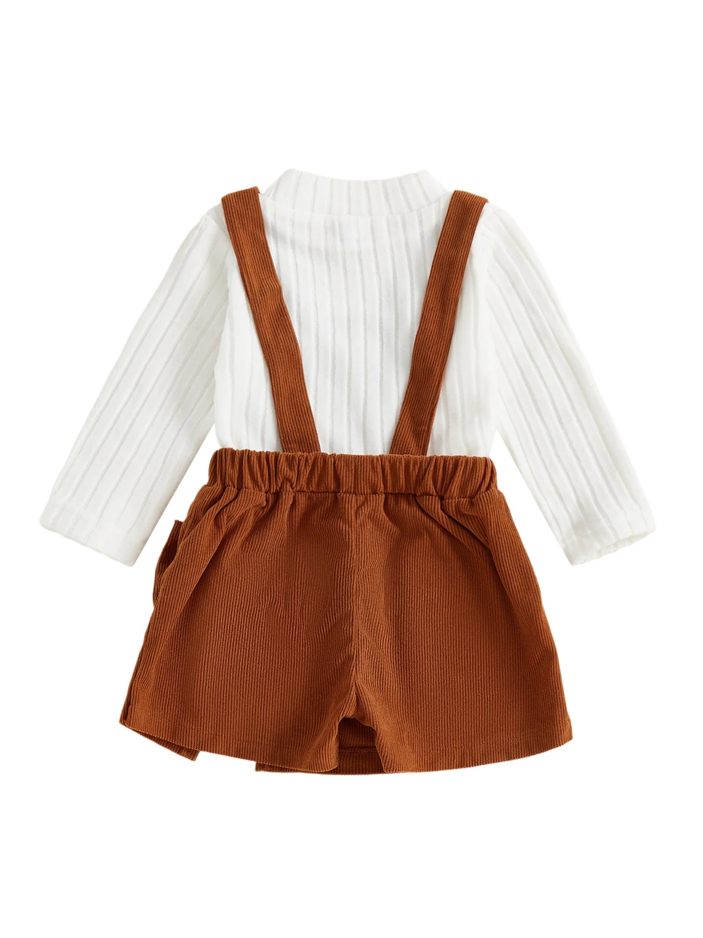 Baby Girls Ribbed Outfit Set - Long Sleeve Crew Neck Top & Bow Overall Skort (0-5Y)