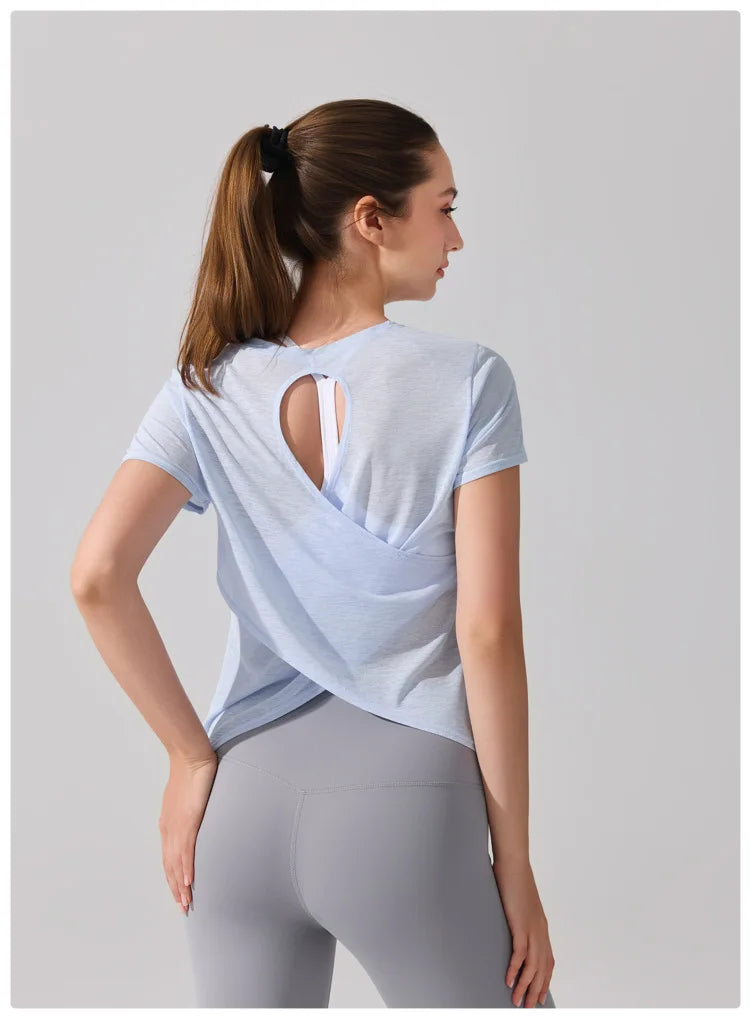 Women's Short Sleeve Yoga T-Shirt - Breathable Quick Dry Gym Running Top