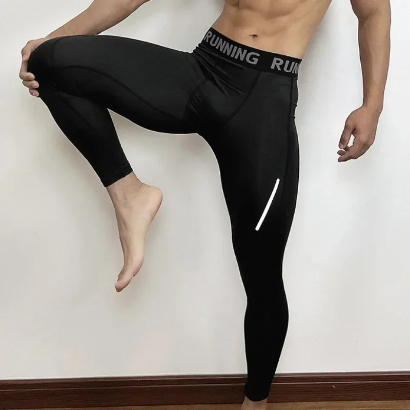 Men's Gym Compression Pants Quick Dry Reflector Sportswear Running Tights Fitness Training Sport Leggings