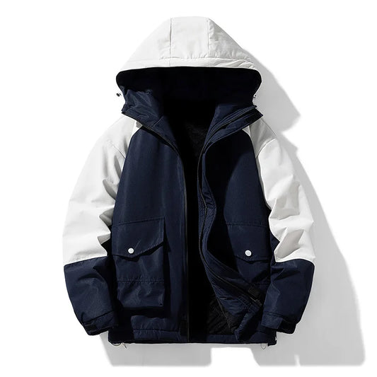 Fleece Hooded Patchwork Parka Jacket