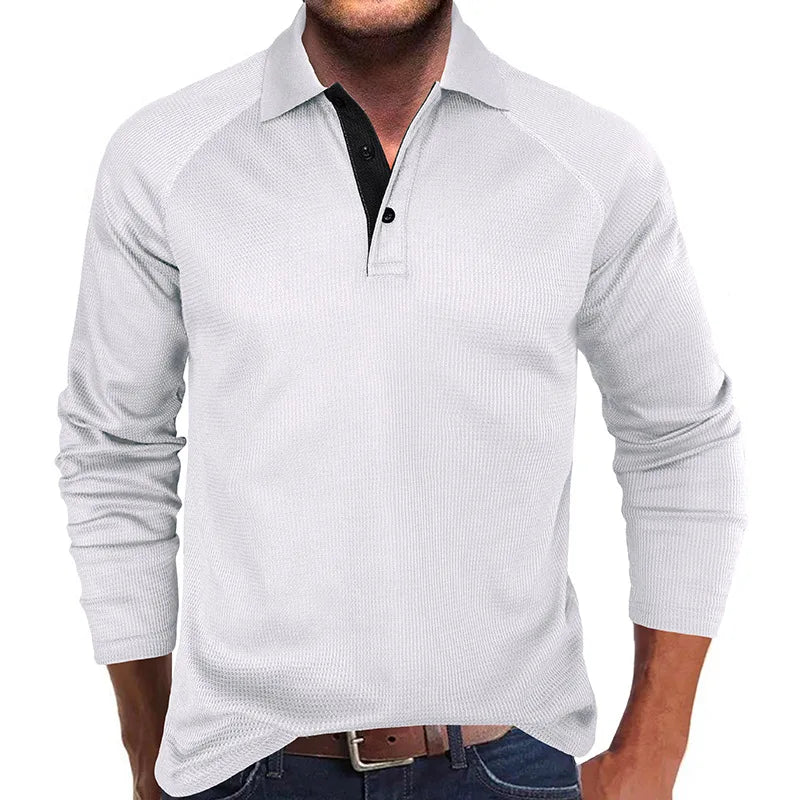 Men's Spring Autumn Turn Down Collar Long Sleeve Business Anti-Shrink Polo Shirt