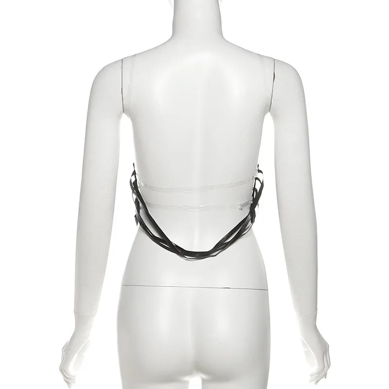 Fringe Backless Crop Top - Y2K Gothic Festival Vest