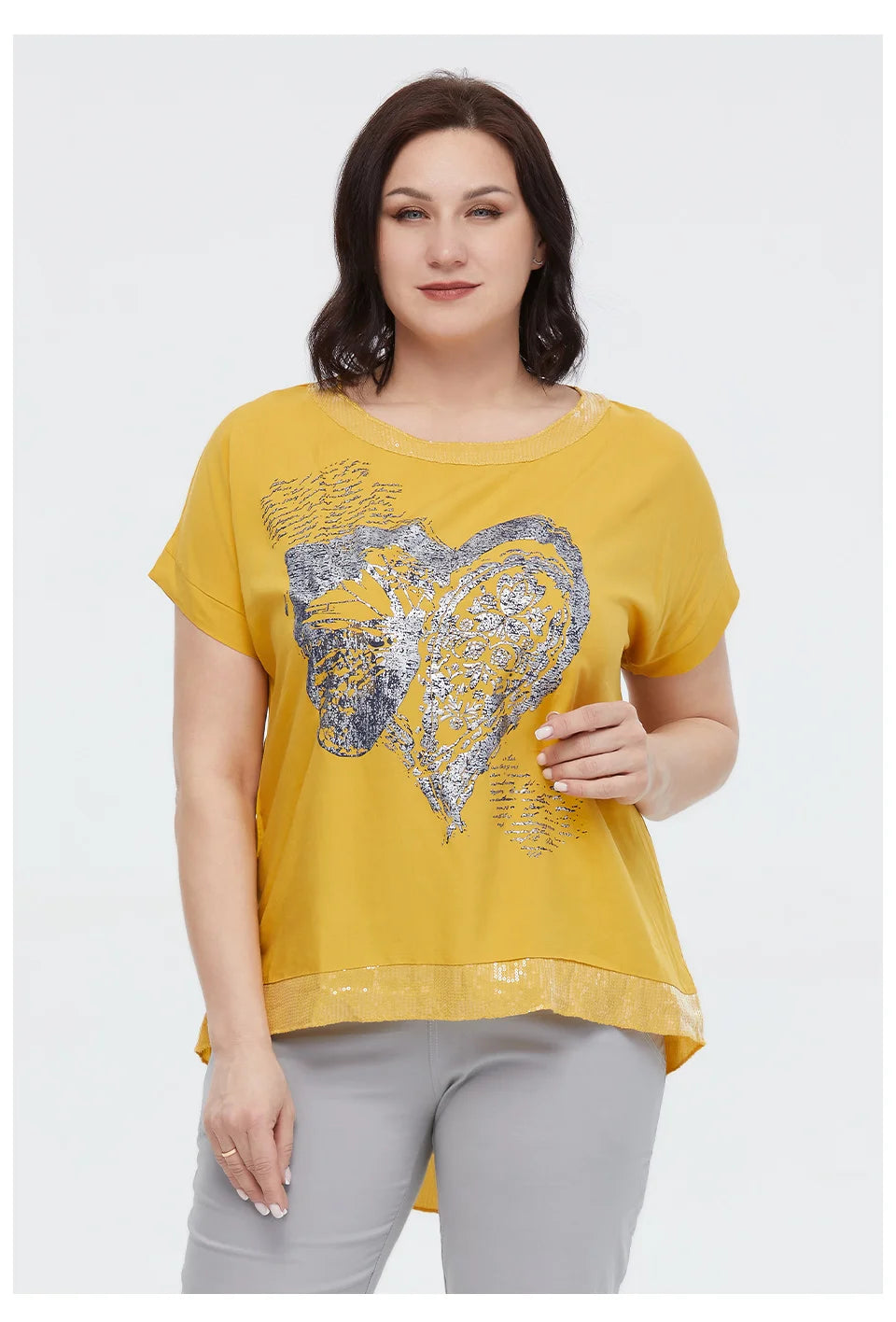 Women's Oversized Short Sleeve Sequin Print Cotton Top