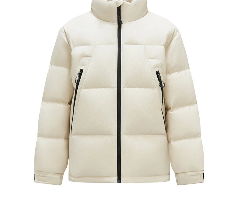 Down Jacket Men Textured Loose Fit Stand Collar Puffer Coat Winter Versatile Outerwear