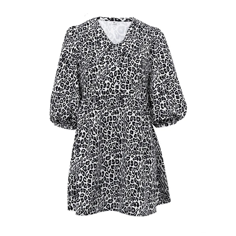 Women's Doll Collar Short Puff Sleeve Mini Dress