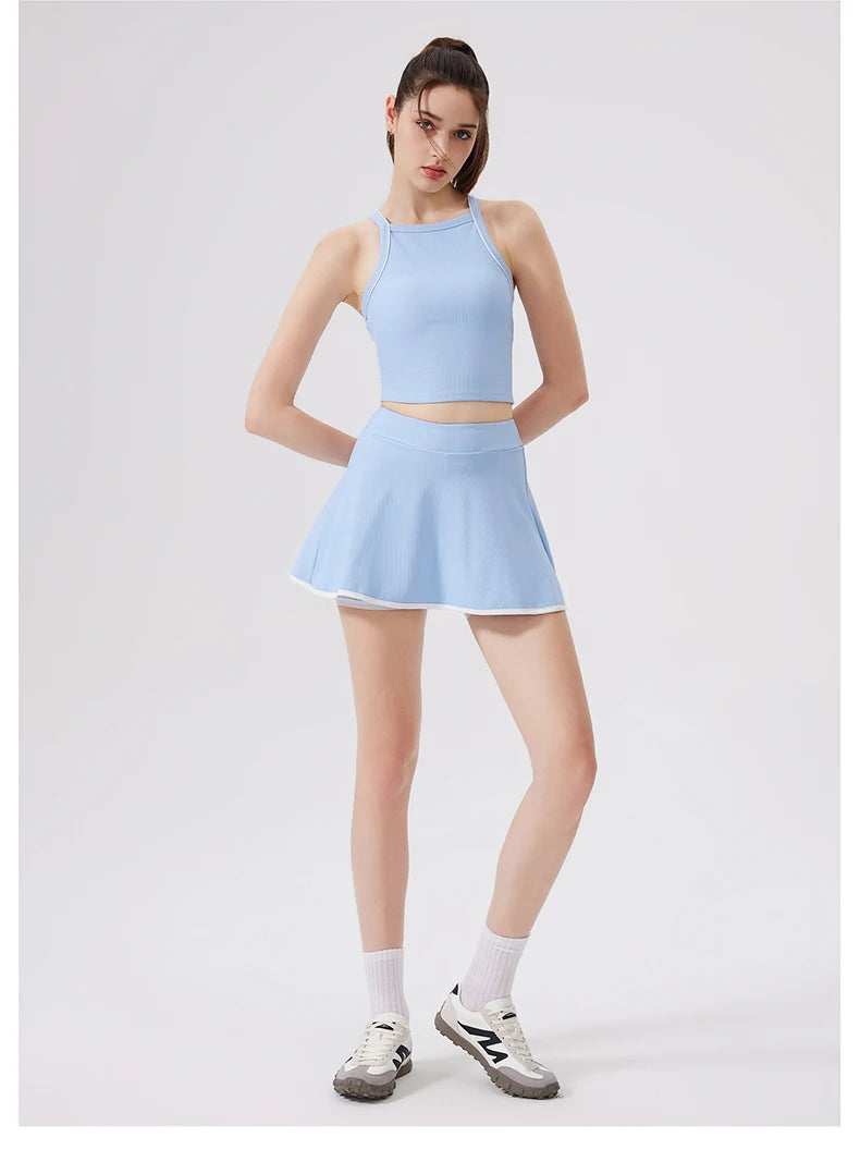 Women's Two-Piece Fitness Set - Yoga Top & Skort with Built-in Shorts
