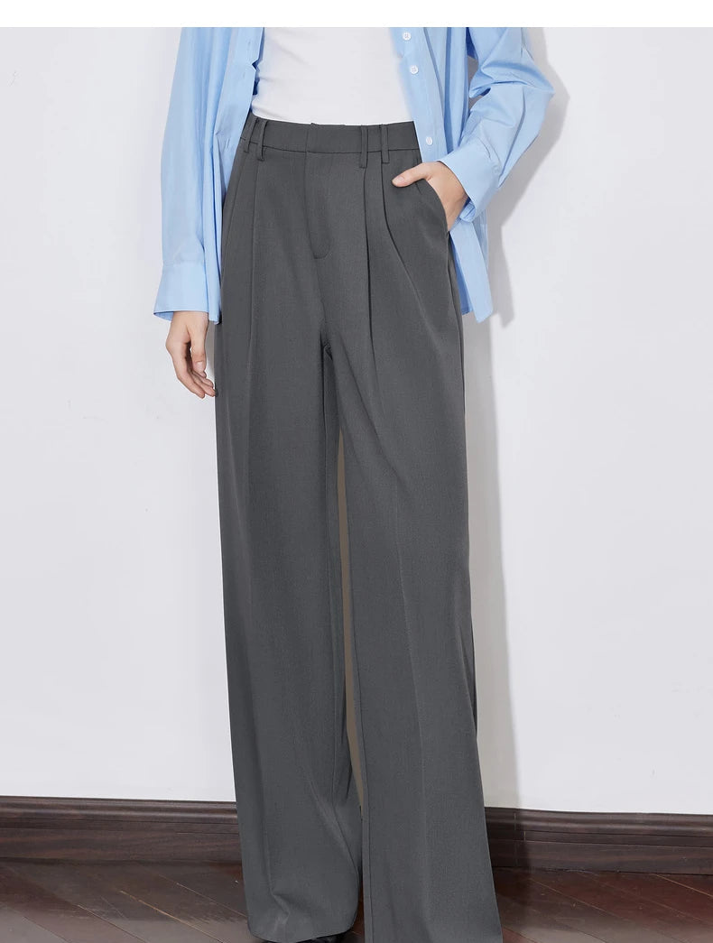 Women's High Waist Straight Leg Suit Trousers with Pockets | Brown