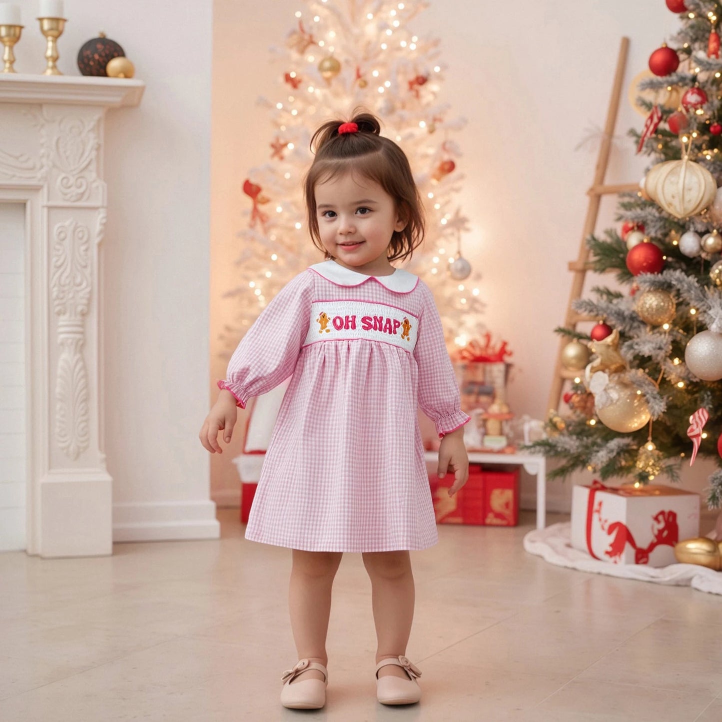 Lovely Girls Christmas Plaid Dress with Gingerbread Embroidery (1-6Y)