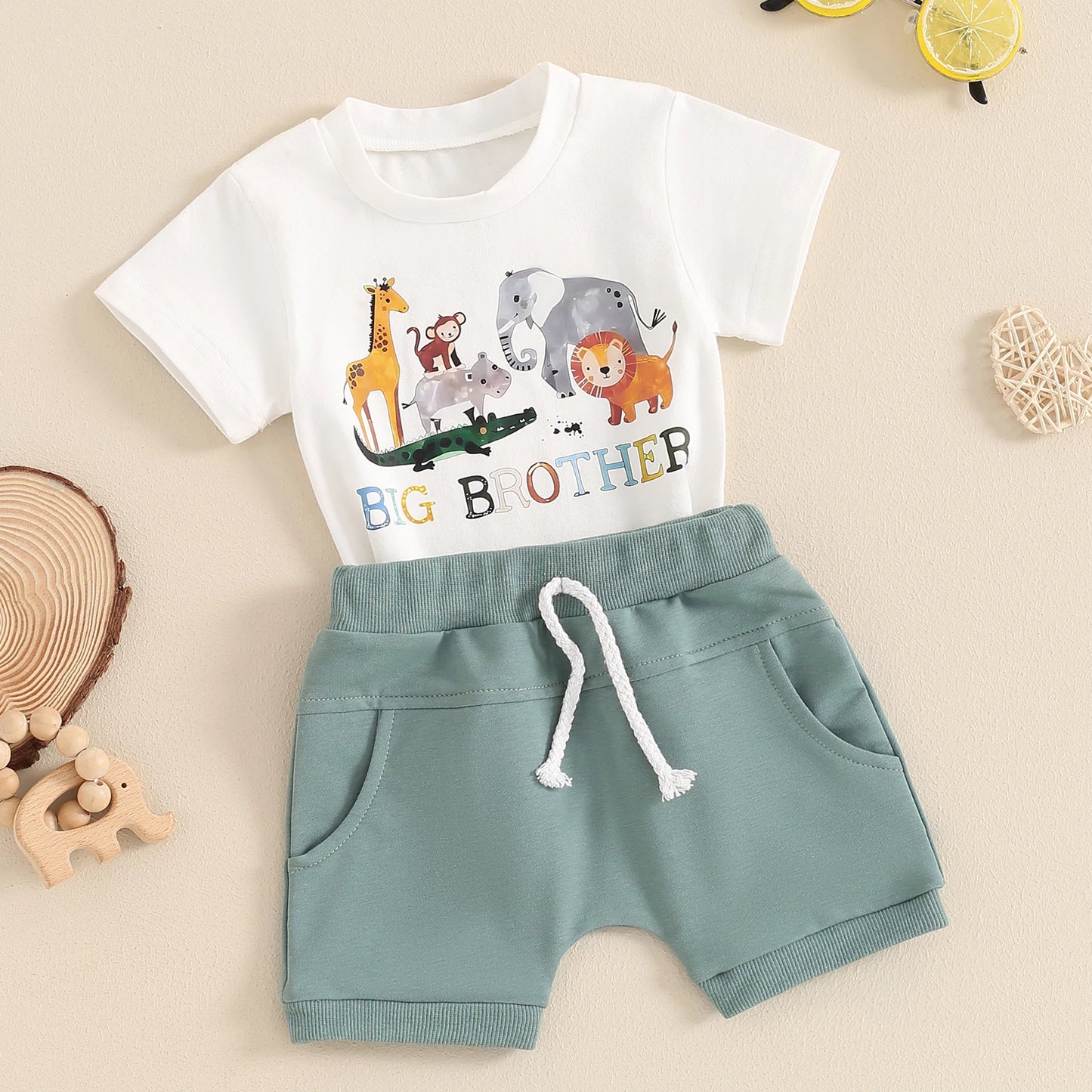 0-4Y 2pcs Baby Boys Summer Clothes Sets Short Sleeve Animal Letter Print T-Shirt and Shorts Set