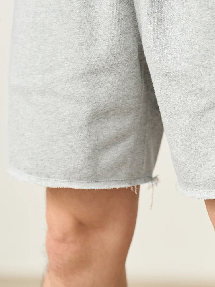 Men's Oversize Athletic Shorts - 390gsm Drawstring Raw Hem Running Shorts