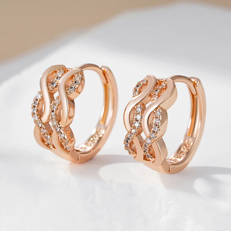 Natural Zircon Hoop Dangle Earrings for Women Fashion 585 Rose Gold Colour